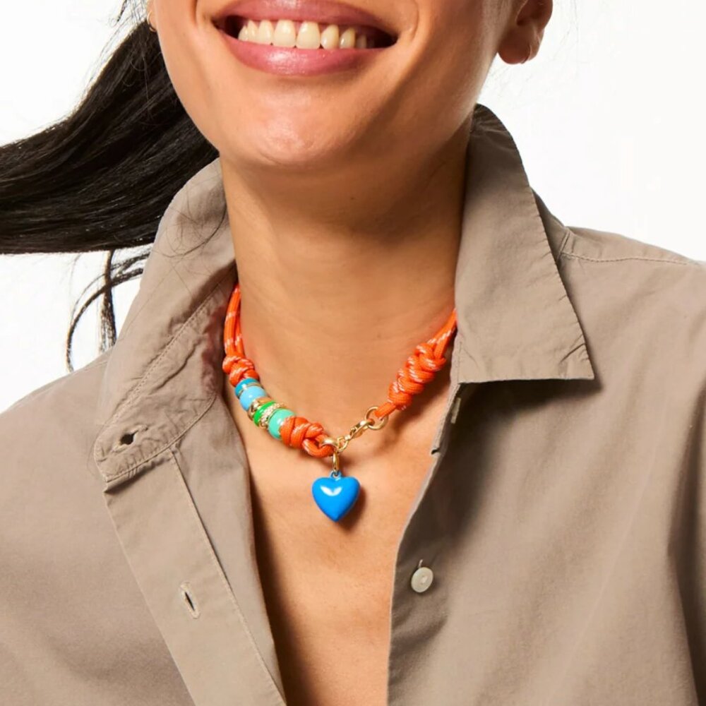 Roxanne Assoulin The Super Size Happy Cord Necklace Orange Necklace/Blue Heart - Picture 2 of 5